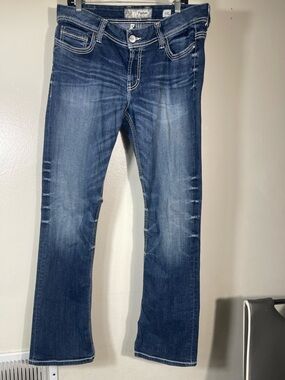 BKE Denim Culture Womens Denim Blue Jeans Bootcut 33 Distressed